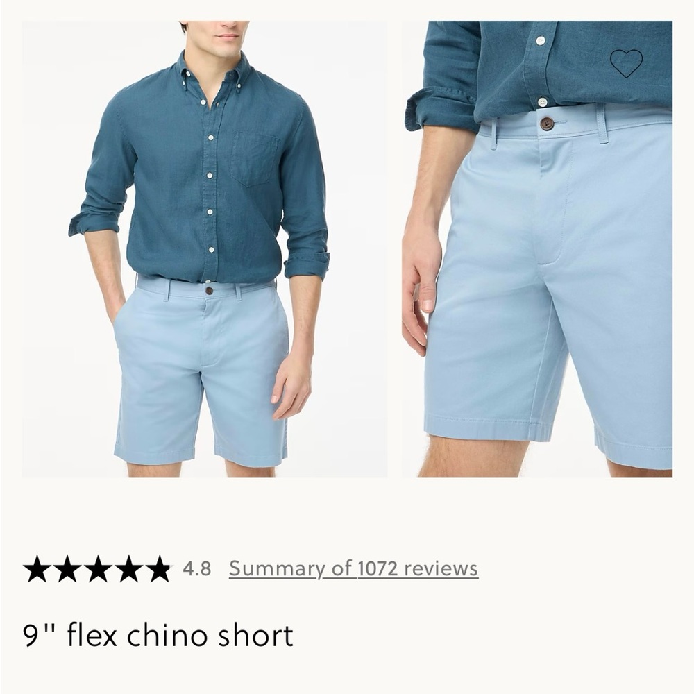 J.Crew Men's 9” Flex Chino Shorts Size 34